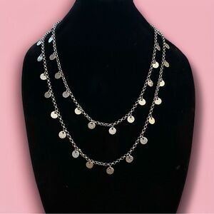Barbara Boz long silver rolo chain with hammered discs necklace